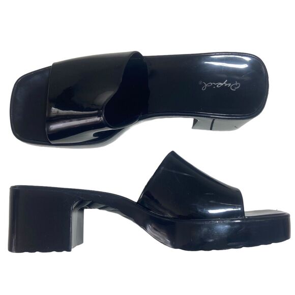 Qupid Stacie Open Toe Sandals Heeled Clogs Women's Size 6  Black PVC Platform - Picture 2 of 11